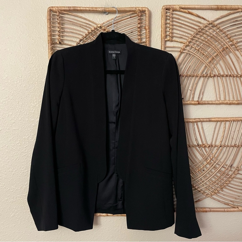 Eileen‎ Fisher Blazer Jacket Open Front Black Minimalist B38  Women's Sz 2 B38